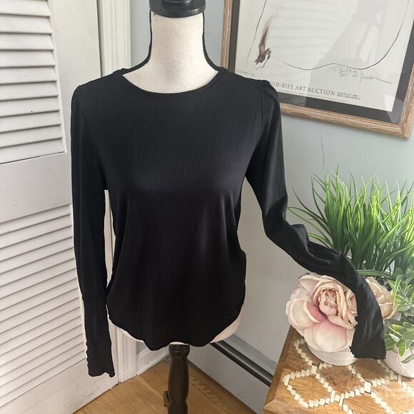 SUNDANCE Womens Top Small Black Long Puff Sleeve Jersey Knit Casual Grunge Chic - Picture 1 of 5